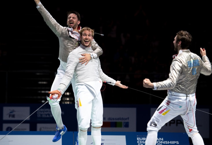 Säbelfechter Matyas Szabo, Benedikt Wagner und Max Hartung (von li nach re) (Bild: picture alliance)