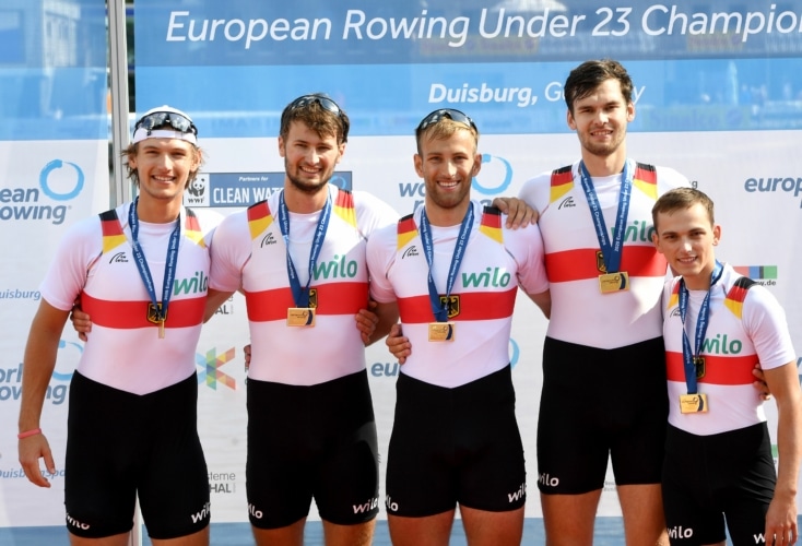 Der deutsche Vierer mit Steuermann wird U23-Europameister (Bild: DRV/Seyb)