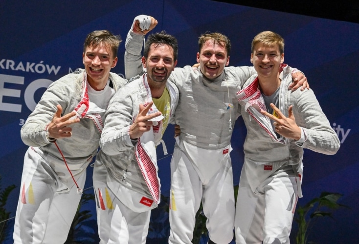 Freude beim Herrensäbel-Team über die Bronzemedaille bei den European Games (Bild: DFB)